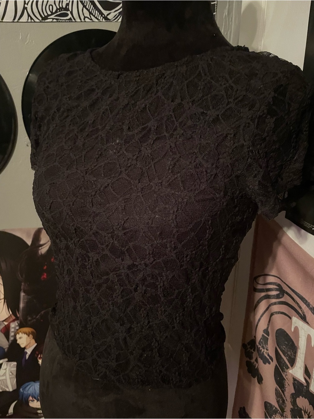 Ambiance Black Lace Top with Crew Neck